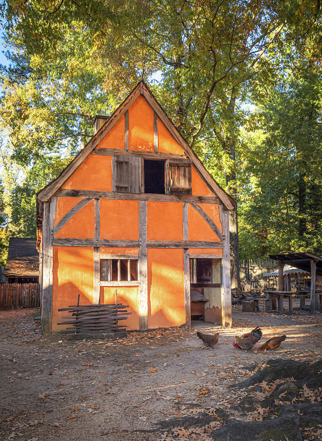 Wattle and Daub Building at Jamestown Settlement - Oil Painting Style  Photograph by Rachel Morrison