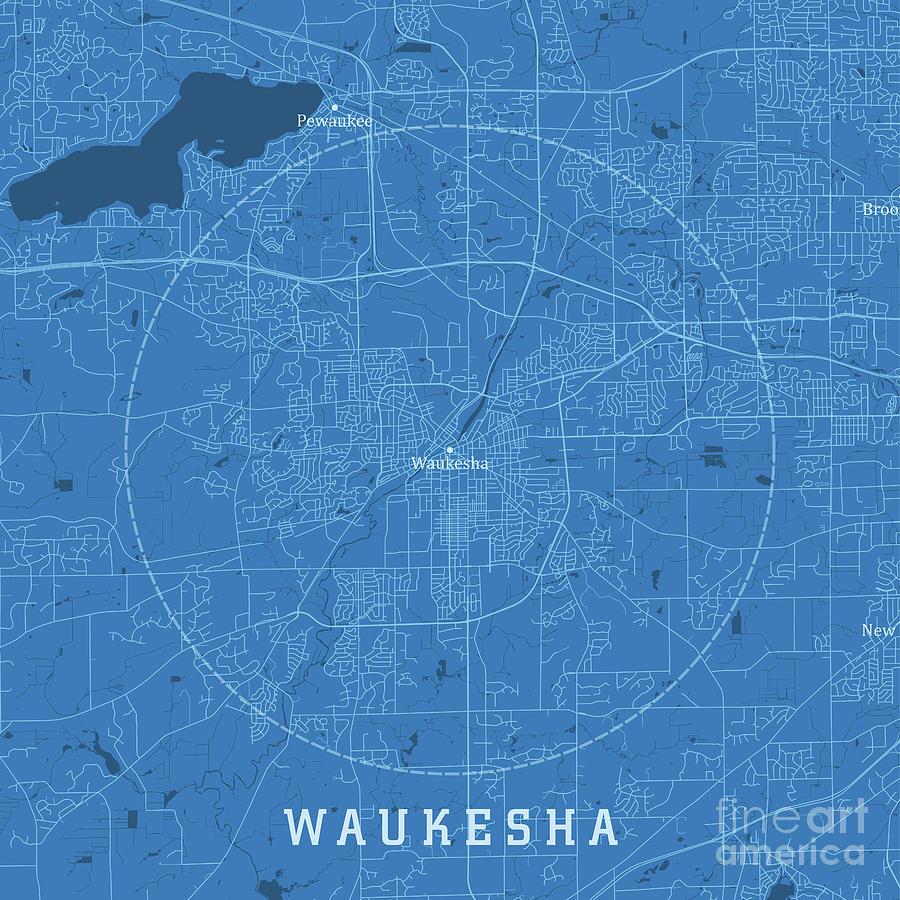 Waukesha WI City Vector Road Map Blue Text Digital Art by Frank 