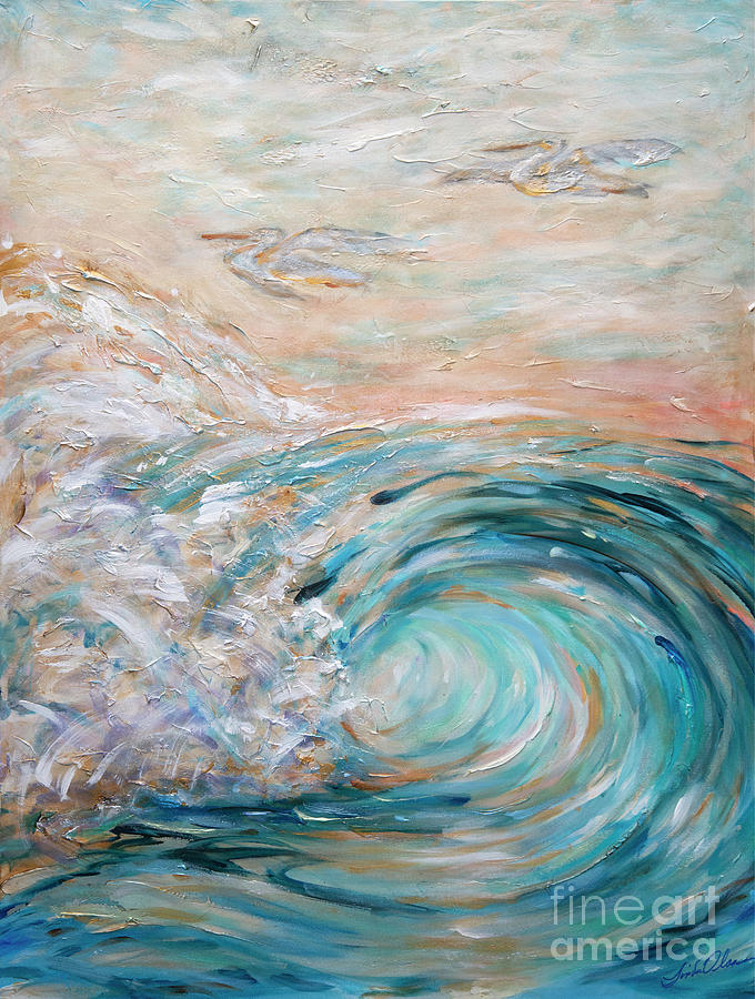 Wave and Pelicans Painting by Linda Olsen