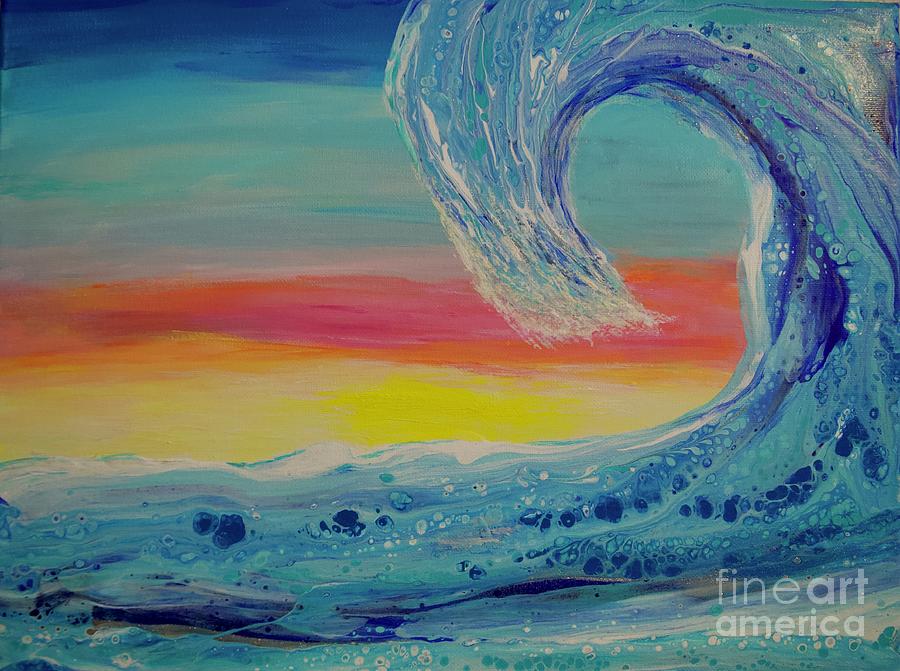 Wave At Sunset Painting by Cathy Rutherford | Fine Art America