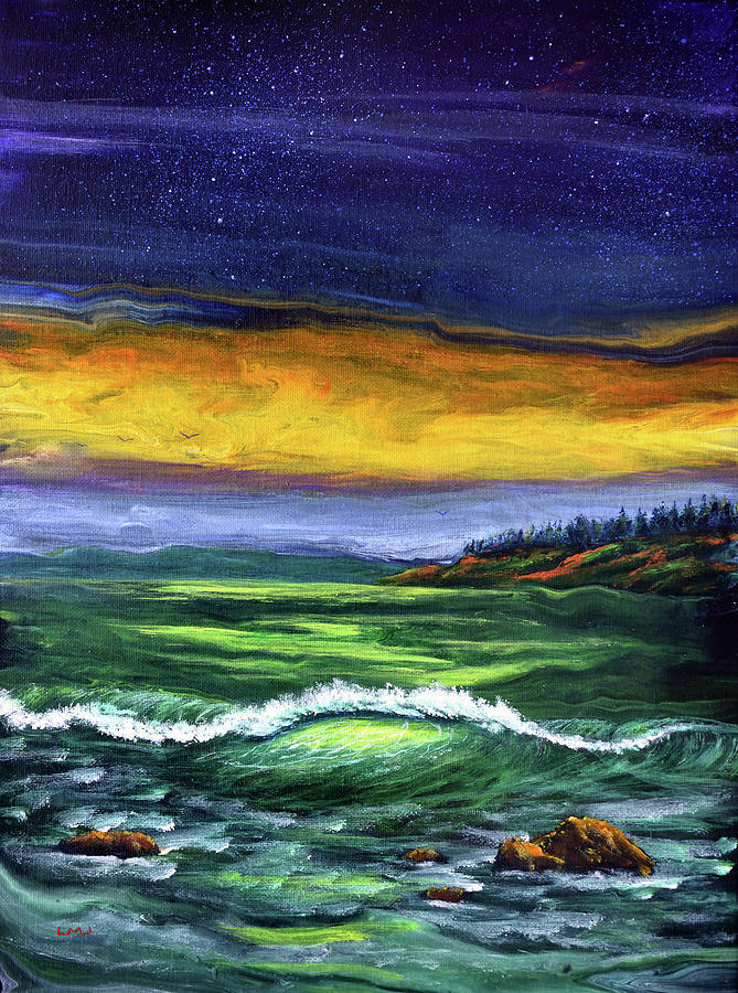 Wave at Twilight in the Pacific Northwest Painting by Laura Iverson