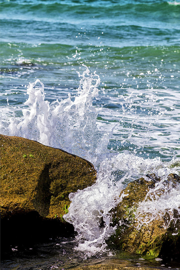 Wave Break Against Rocks on Atlantic Beach Photograph by Bob Decker