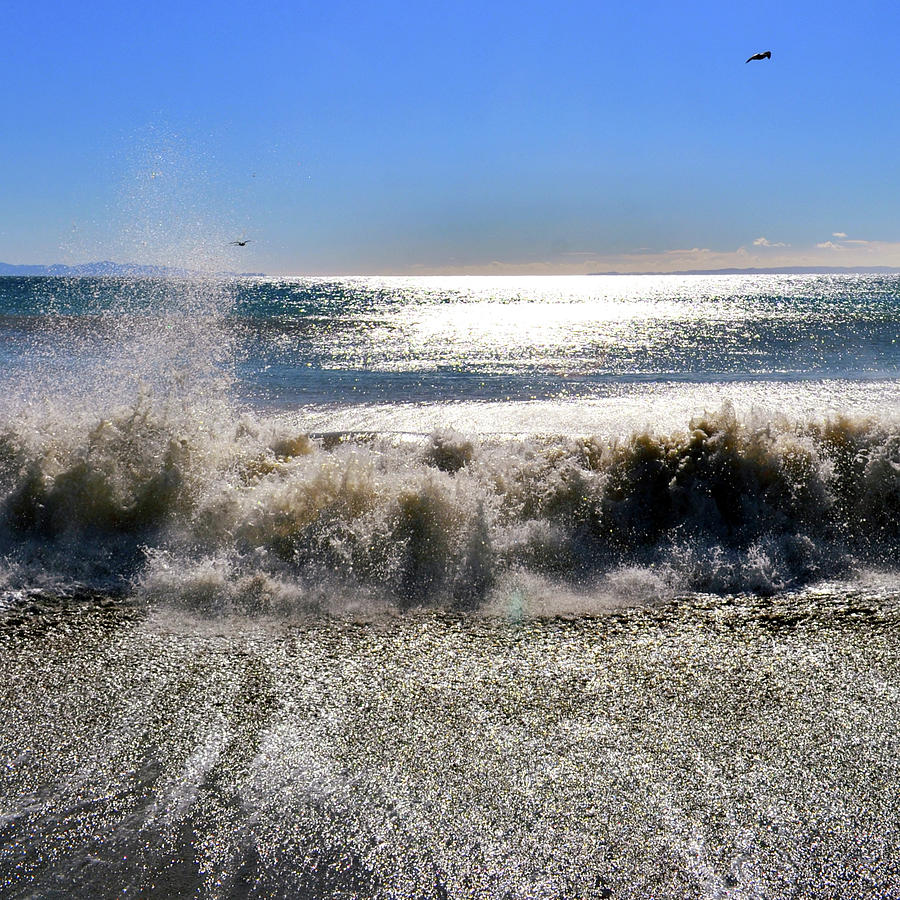 Wave Crash Sandy Beach Squared Photograph