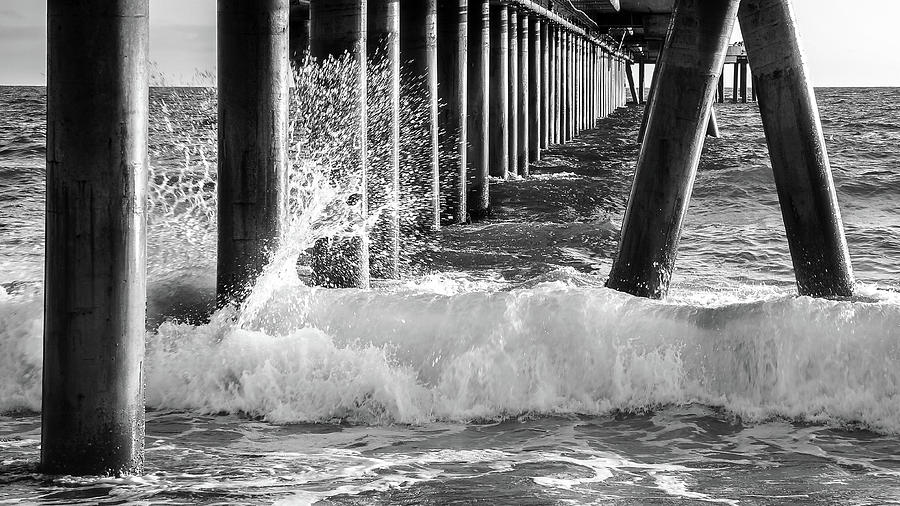 Wave Crashing On Pier Pillar Photograph by Mike Fusaro