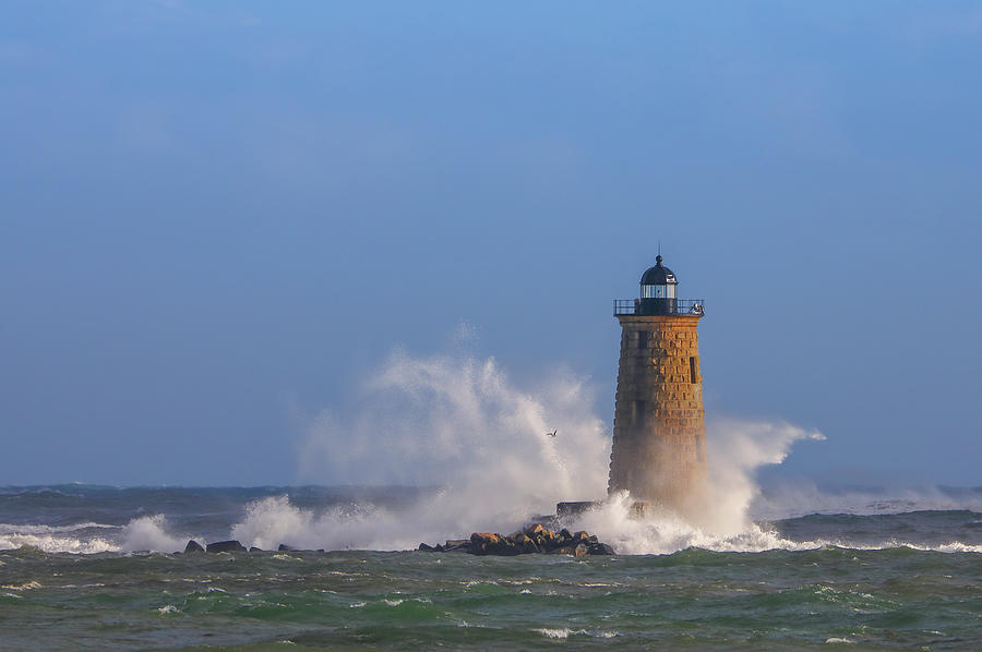 Wave Crashing over Whaleback Lighthouse  Photograph by Juergen Roth