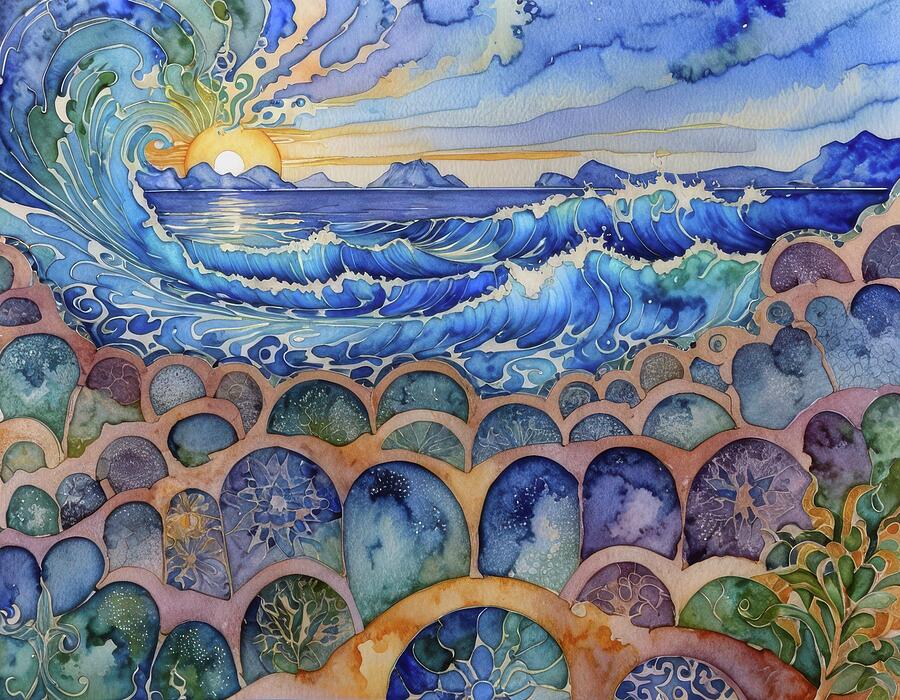 Wave Garden Sunrise Digital Art by Eris And AI Wave Garden Sunrise Digital Art by Eris And AI