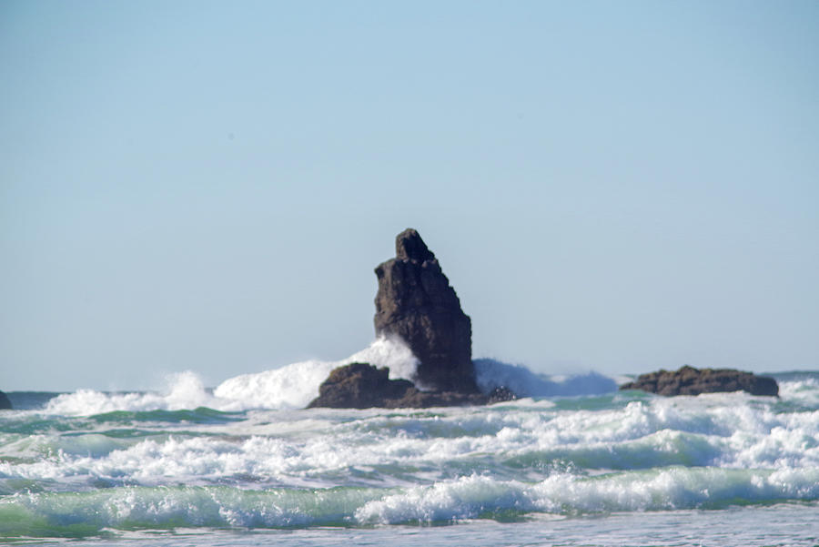 Wave Hitting A Rock Pillar Photograph