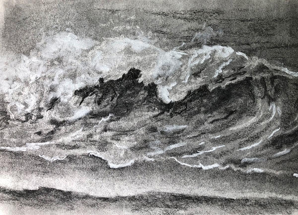 Wave Study in Charcoal Painting by Nancy Goldman