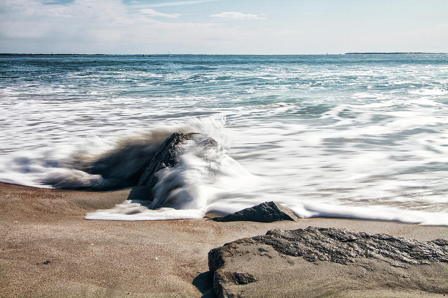 Wave Washing Over Rock on Atlantic Beach Photograph by Bob Decker