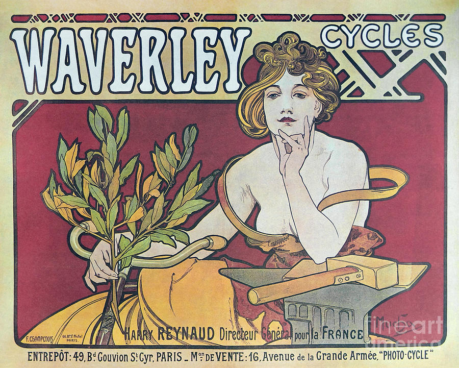 Waverly Cycles Ad Drawing by Alphonse Mucha