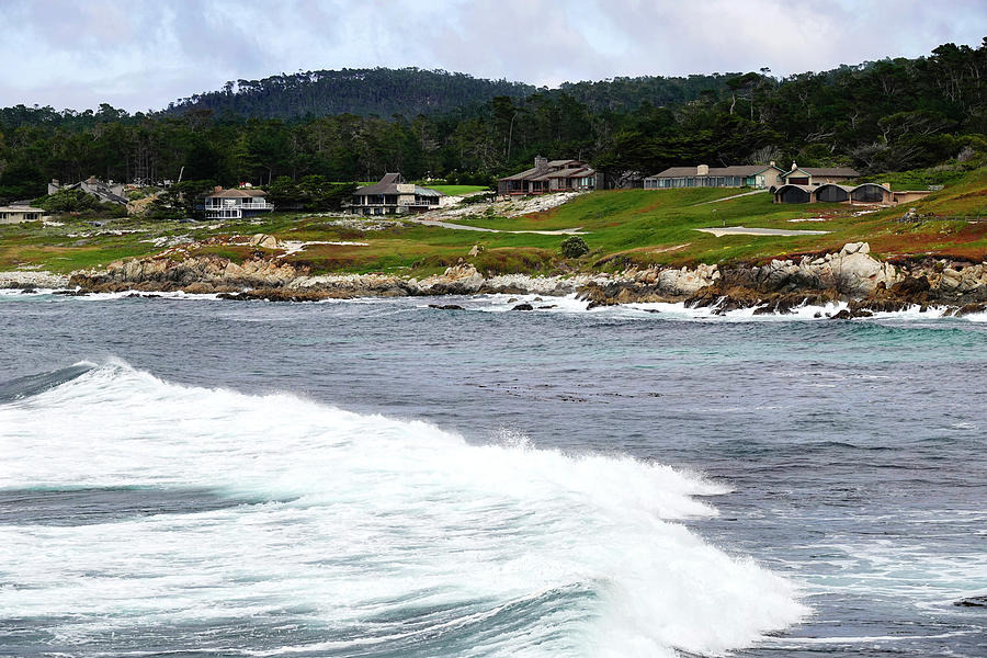 Waves and Pebble Beach Golf Course  Photograph by Marilyn Hunt