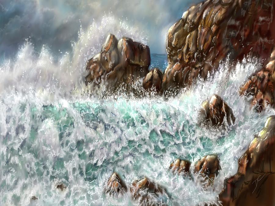 Waves and Rocks Digital Art by Darren Cannell