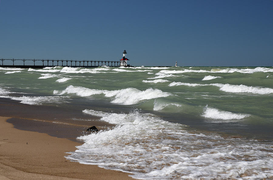 Waves At Michigan City  On A Caribbean Looking Day Photograph by Janice Adomeit