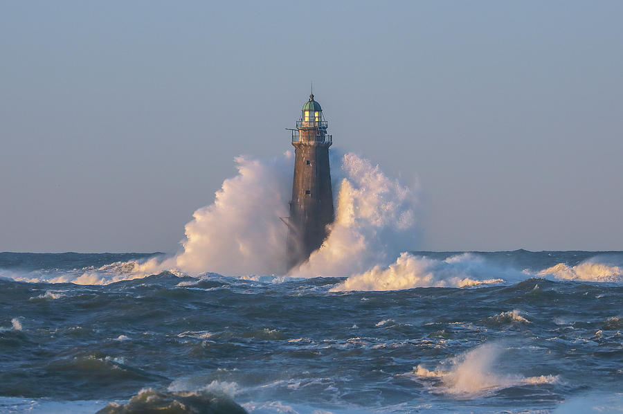 Waves breaking over Minot Ledge Lighthouse Photograph by Juergen Roth