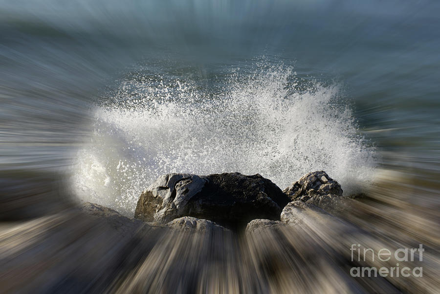 Waves crashing against rocks Torremolinos 2019  Photograph by Pics By Tony