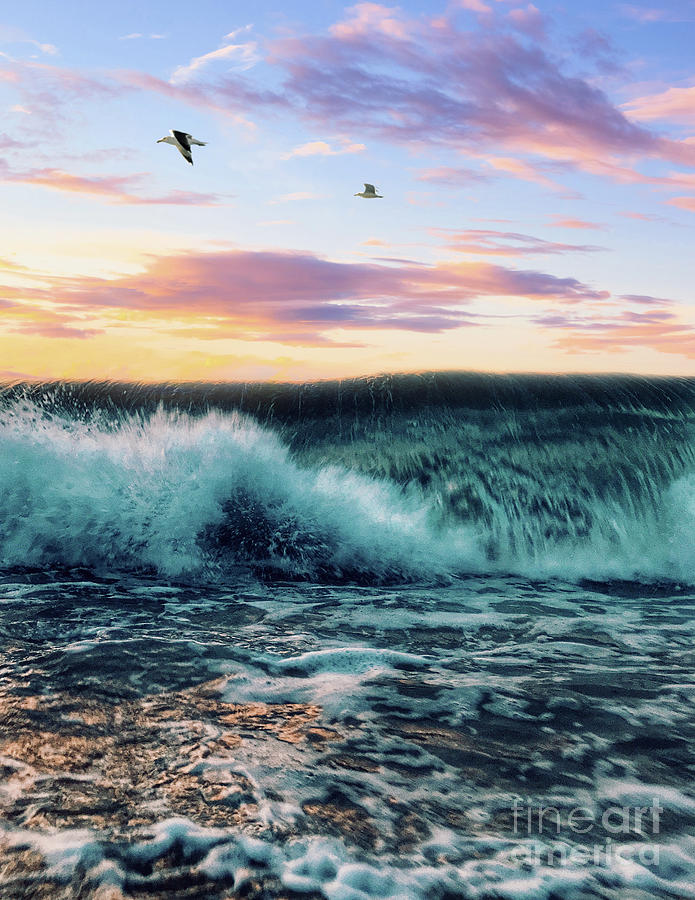 Waves Crashing At Sunset Digital Art by Phil Perkins