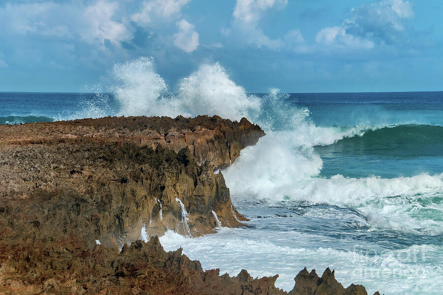 Waves Crashing on Rocky Cliff Photograph - Waves Crashing on Rocky LoizaCliff by Beachtown Views
