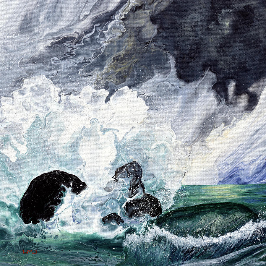 Waves Crashing Over Rocks Painting by Laura Iverson