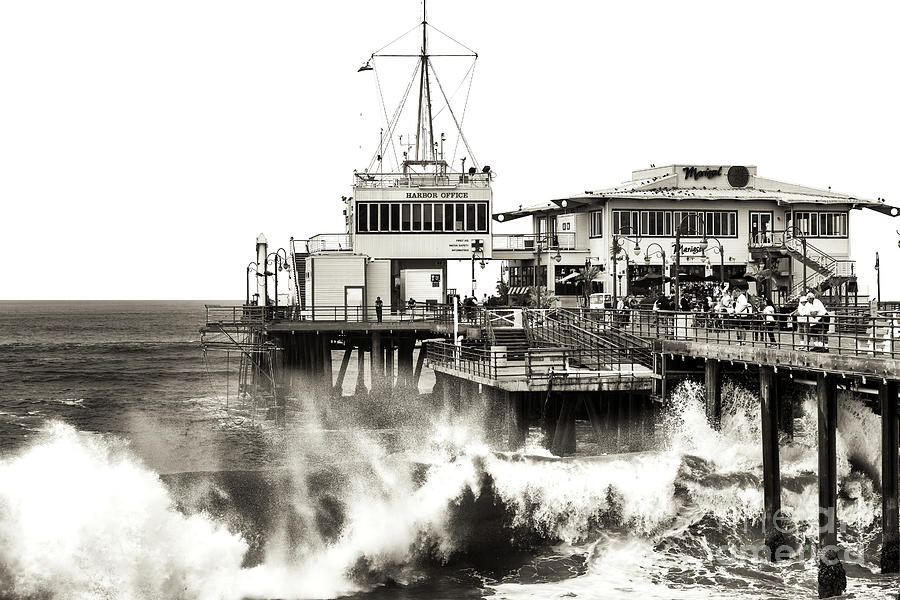 Waves Hitting the Santa Monica Pier in California Photograph by John Rizzuto