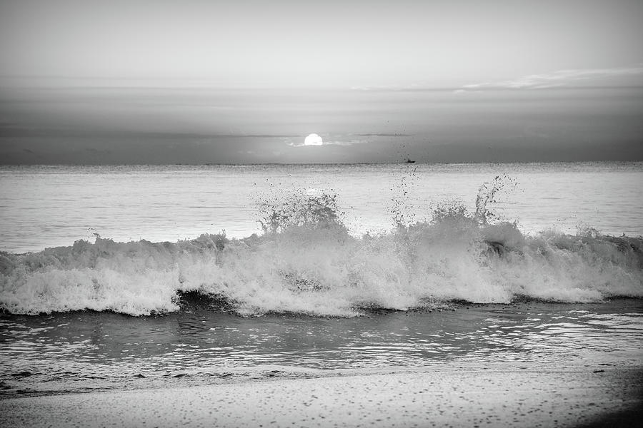 Waves in the Sunrise Light Black and White Photograph by Debra and Dave Vanderlaan