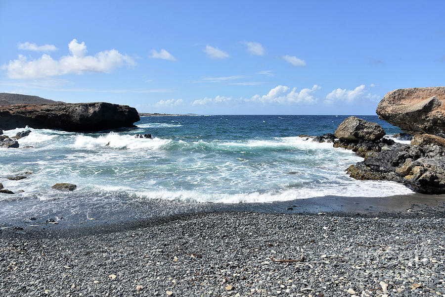 Waves on Black Stone Beach on Aruba's Coast Photograph by DejaVu ...