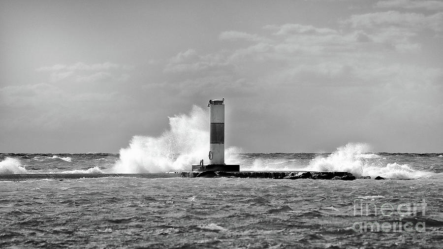 Waves Over The Ludington Breakwater Photograph