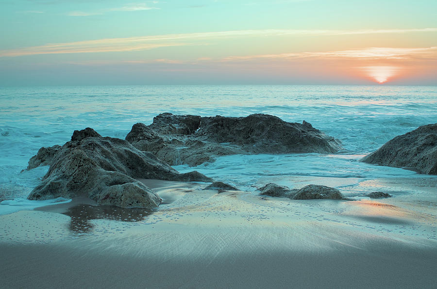 Waves, rocks and sunset in Salgados Photograph by Angelo DeVal
