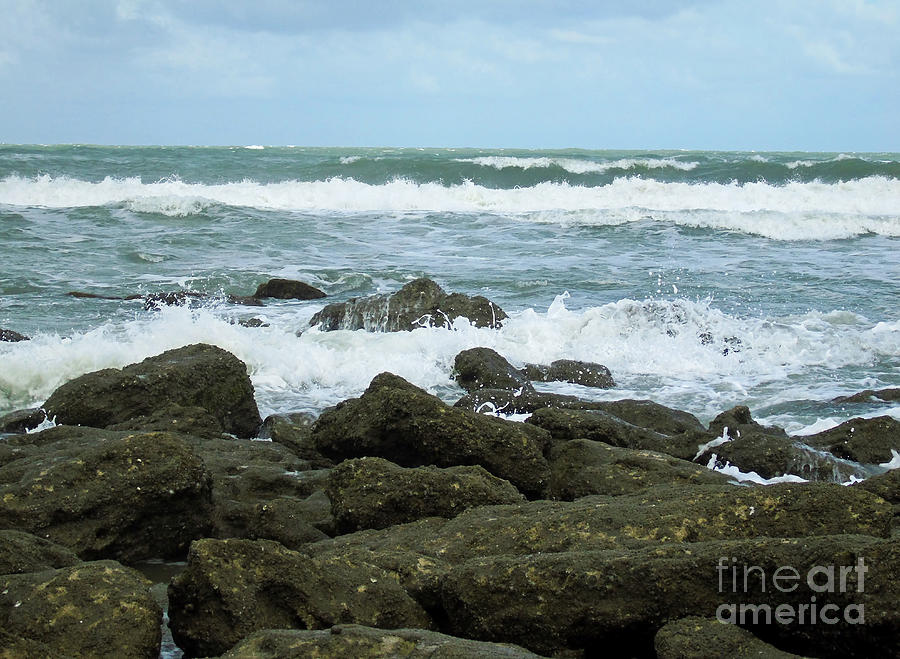 Waves Splashing On The Coquina Photograph by D Hackett