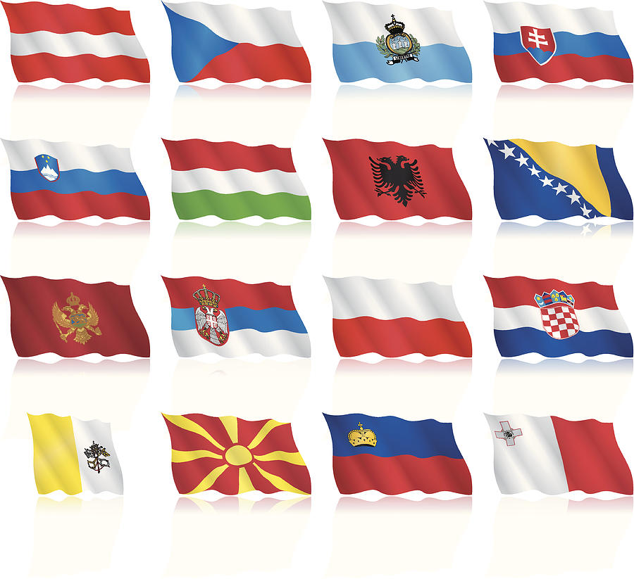 Waving Flags of Central and Southern Europe Drawing by Pop_jop