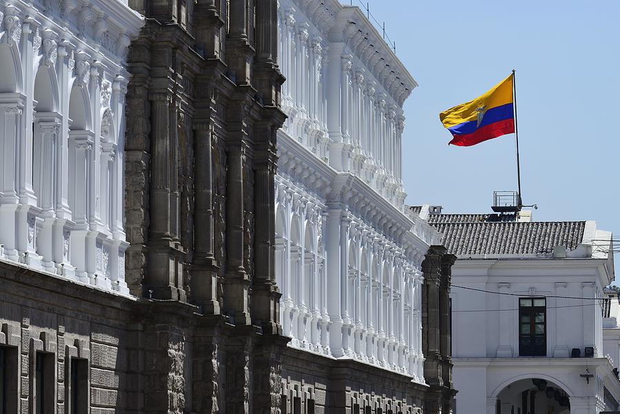 Waving national flag over the seat of government Palacio de Carondelet, Quito, Pichincha Province, Ecuador Photograph by imageBROKER/Peter Giovannini