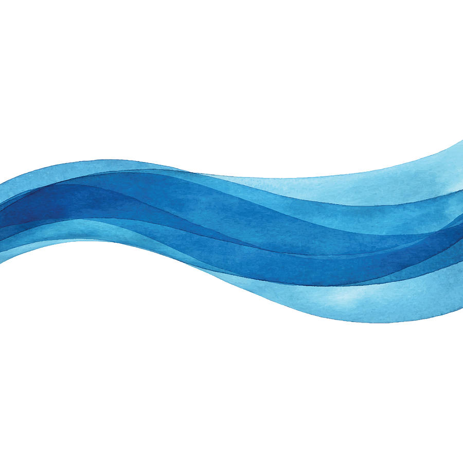 Wavy Blue Watercolor Drawing by Saemilee