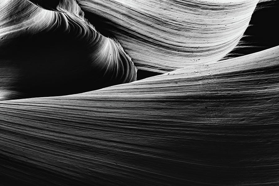Wavy Sandstone Of Antelope Canyon - Black and White Photograph by Gregory Ballos