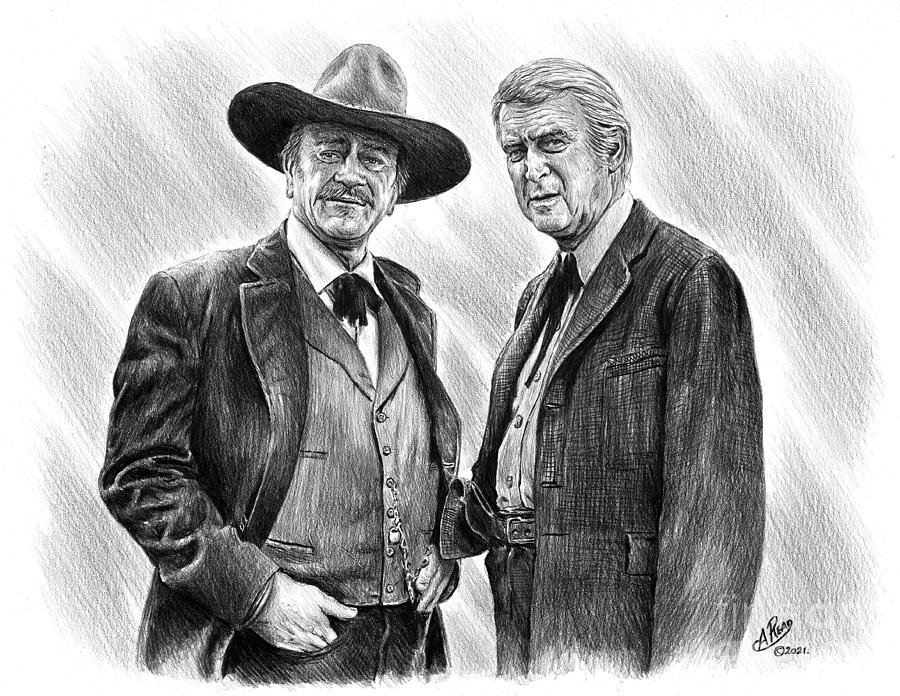 John Wayne Drawing - Wayne and Stewart by Andrew Read