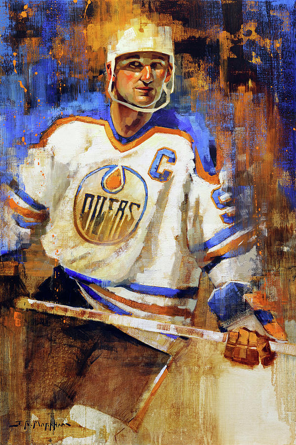 Wayne Gretzky Edmonton Oilers White Jersey Painting by J Markham