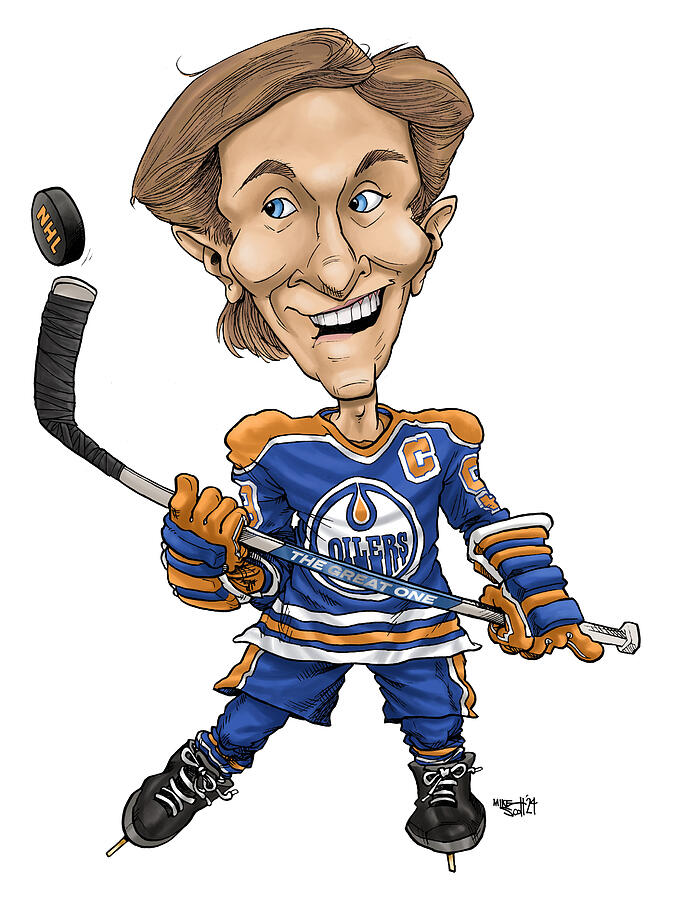 Wayne Gretzky in color Drawing by Mike Scott