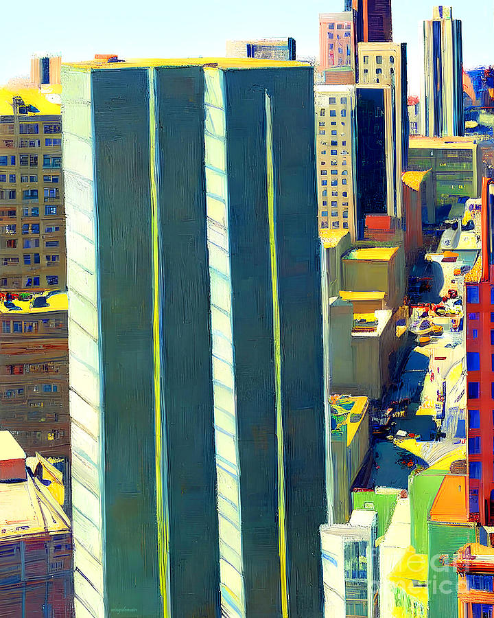 Wayne Thiebaud Inspired Twin Towers Cityscape 20221004c Mixed Media by ...