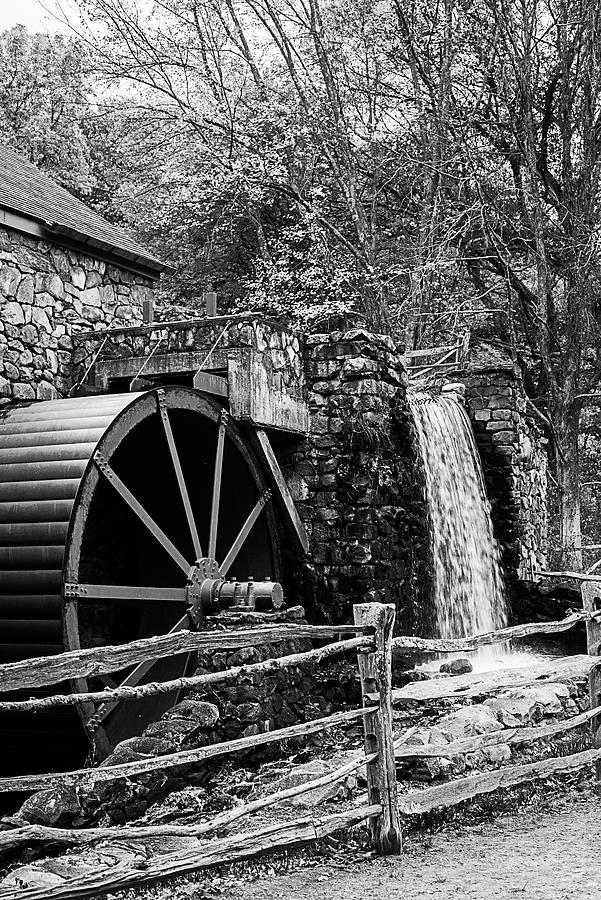 Wayside Inn Grist Mill Autumn Sudbury MA Black and White Photograph by Toby McGuire