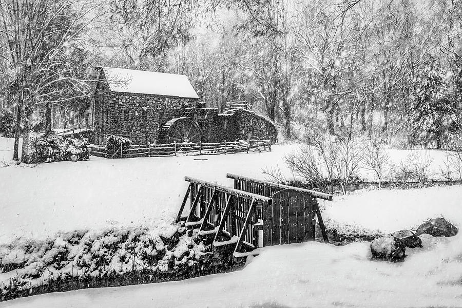 Wayside Inn Grist Mill BW Photograph by Susan Candelario