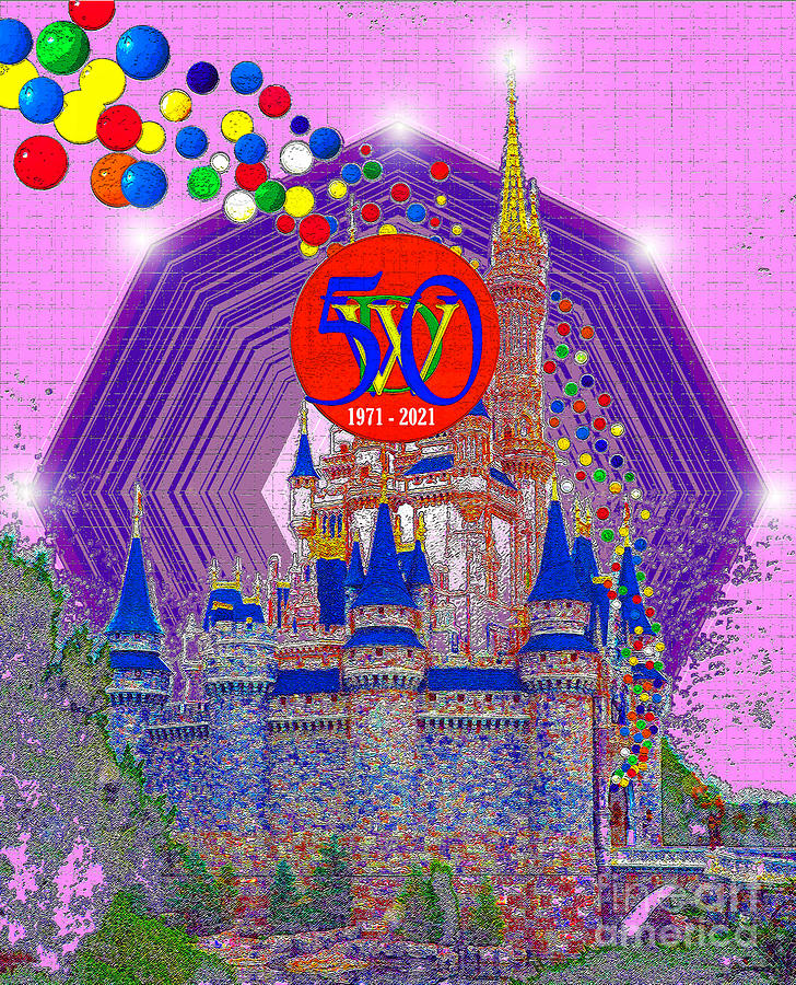 WDW 50 years celebration poster Mixed Media by David Lee Thompson