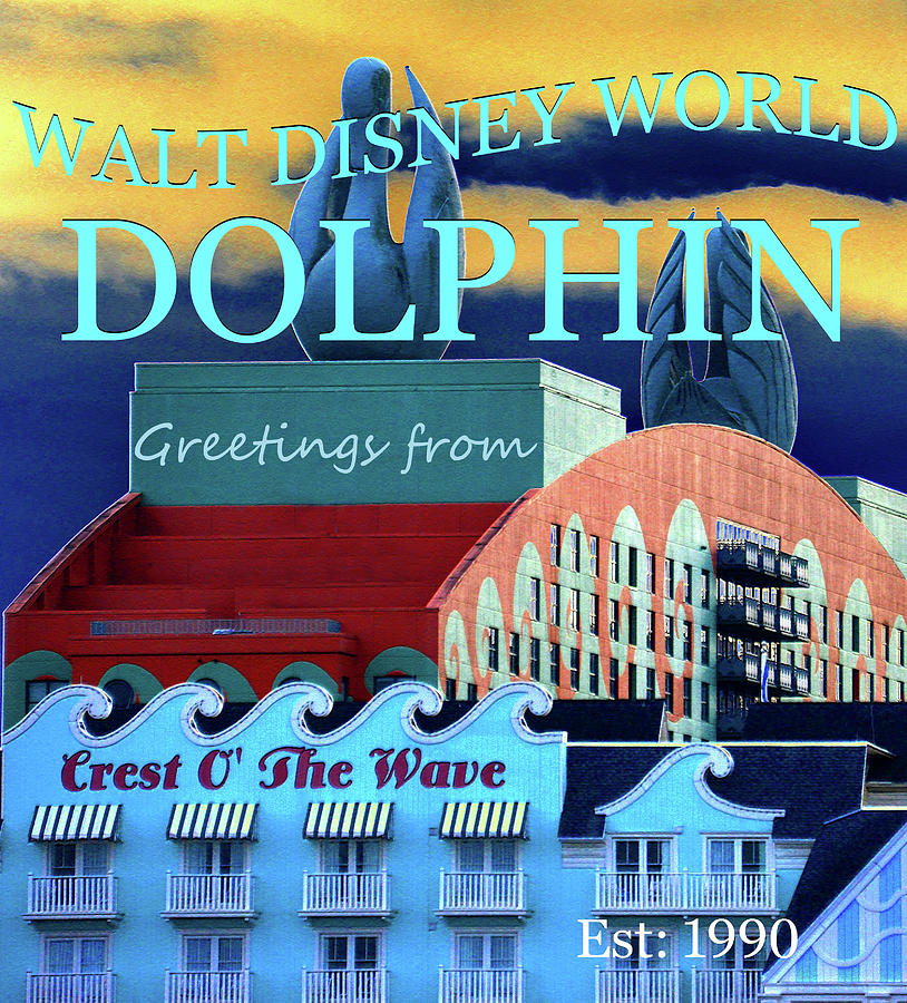 WDW Dolphin postcard artwork Mixed Media by David Lee Thompson