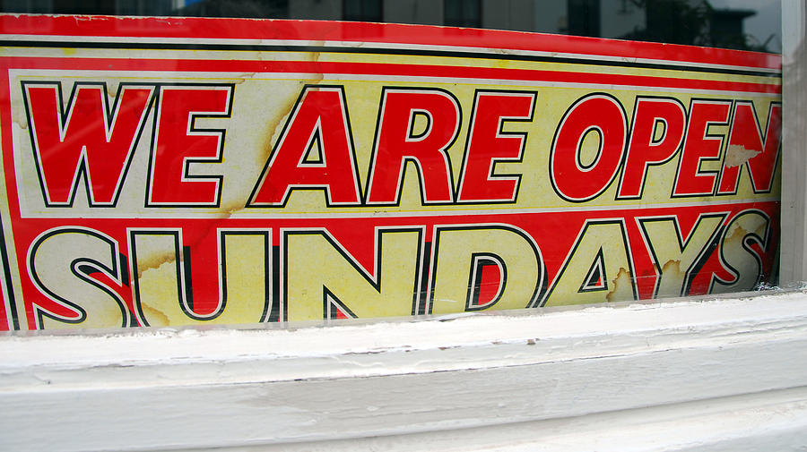 We are open sundays, old sign in a window Photograph by Lyn Holly Coorg