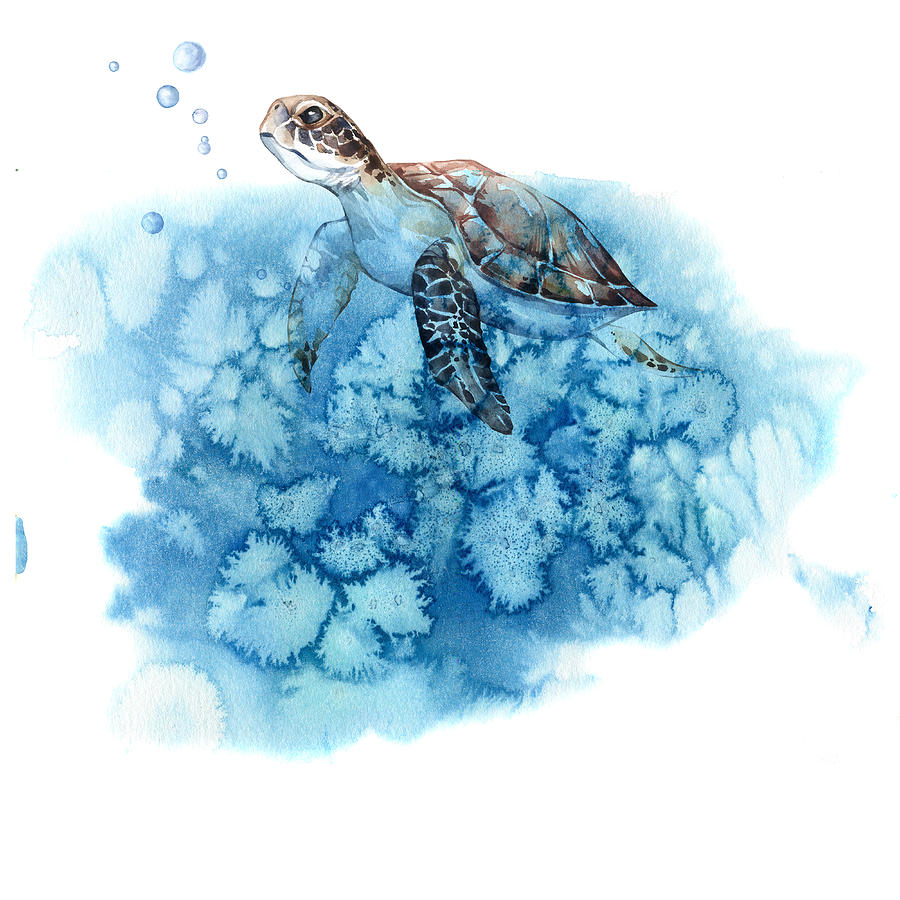 We Must Take Care Of The Endangered Sea Turtles Painting by Johanna Hurmerinta