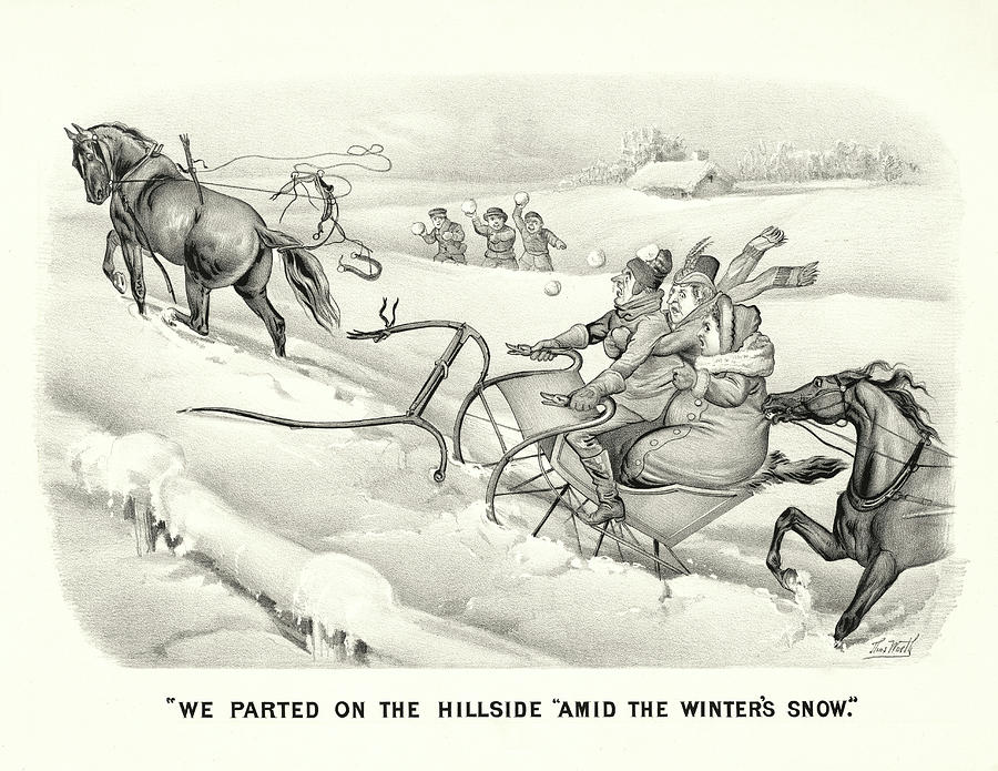 Winter Drawing - We parted on the hillside amid the winters snow by Mango Art