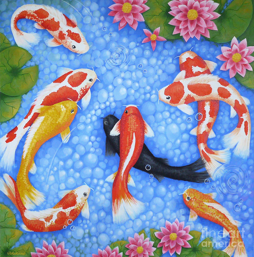 Wealth and Blessings Koi Fish 2 - Feng Shui Painting by Julia Underwood