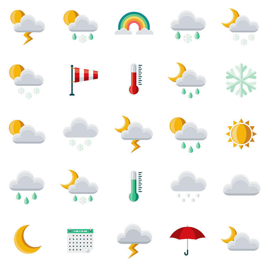 Weather Flat Design Icon Set Drawing by Bortonia