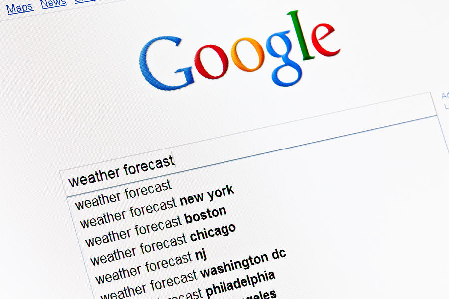 Weather forecast in google search field. Photograph by Tomch