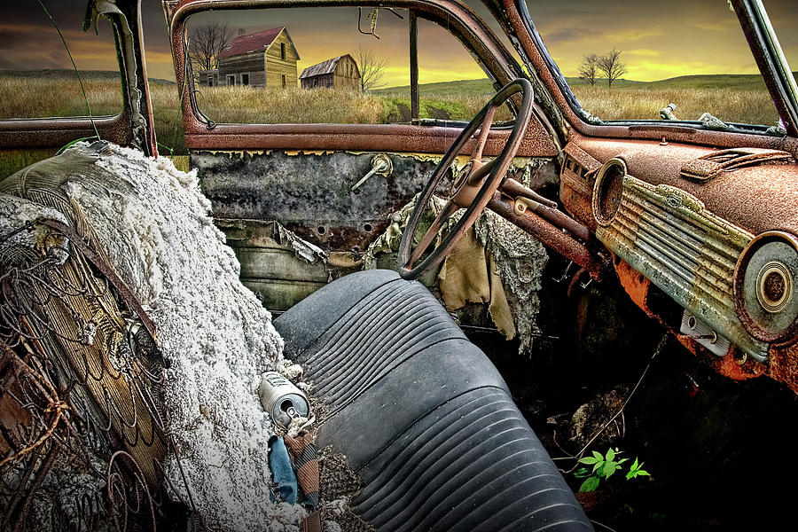 Weathered Automobile Interior of an Abandoned Vehicle along the  Photograph by Randall Nyhof