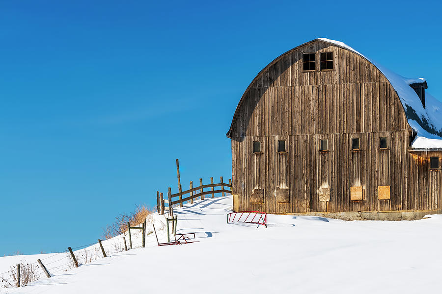 Weathered Barn Winter Scenic Photograph by Alan L Graham