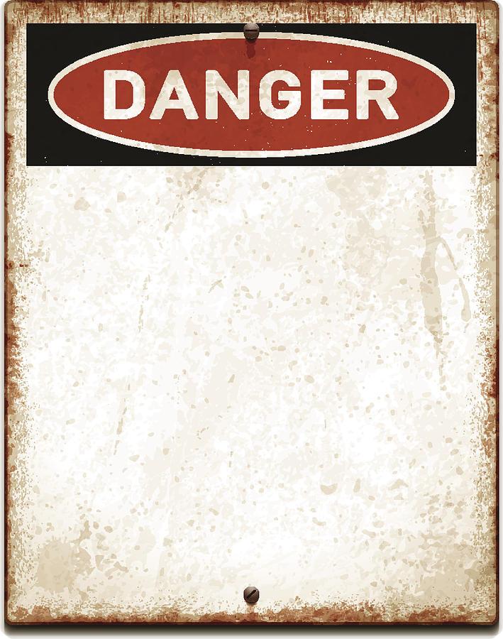 Weathered blank placard with danger text and screws_vector Drawing by Lolon