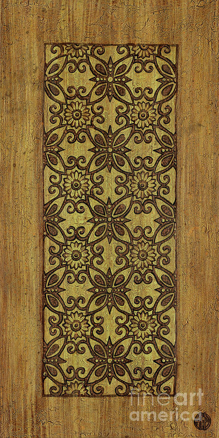 Weathered Carved Wooden Panel. Golden Olive Painting by Amy E Fraser